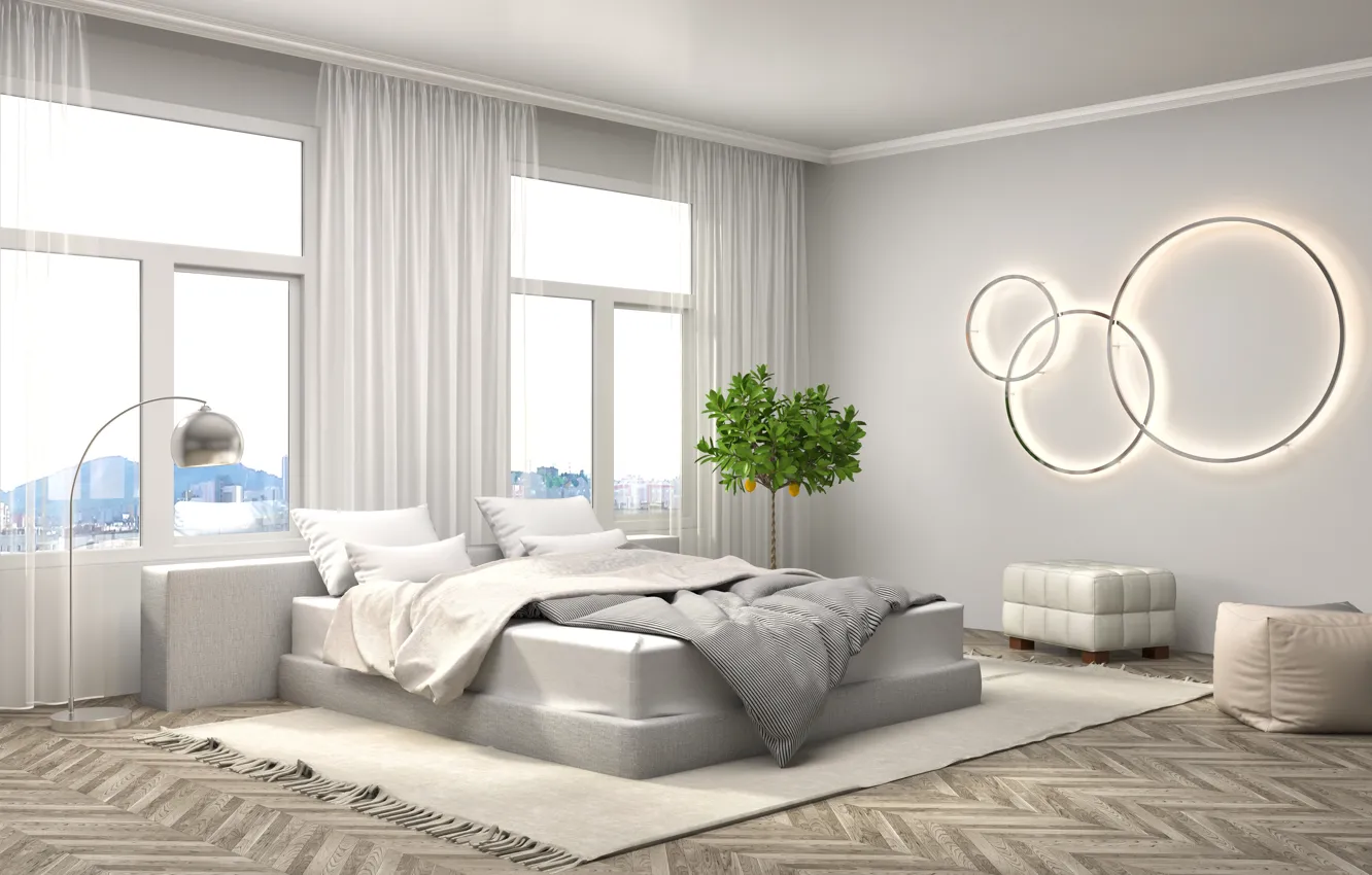 Photo wallpaper design, bed, interior, bedroom, modern