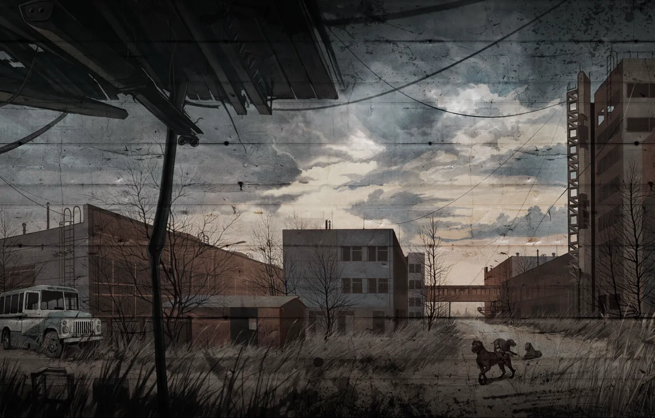 Photo wallpaper dogs, figure, art, stalker, Stalker, blind dogs, S.T.A.L.K.E.R. Call of Pripyat, Call Of Pripyat