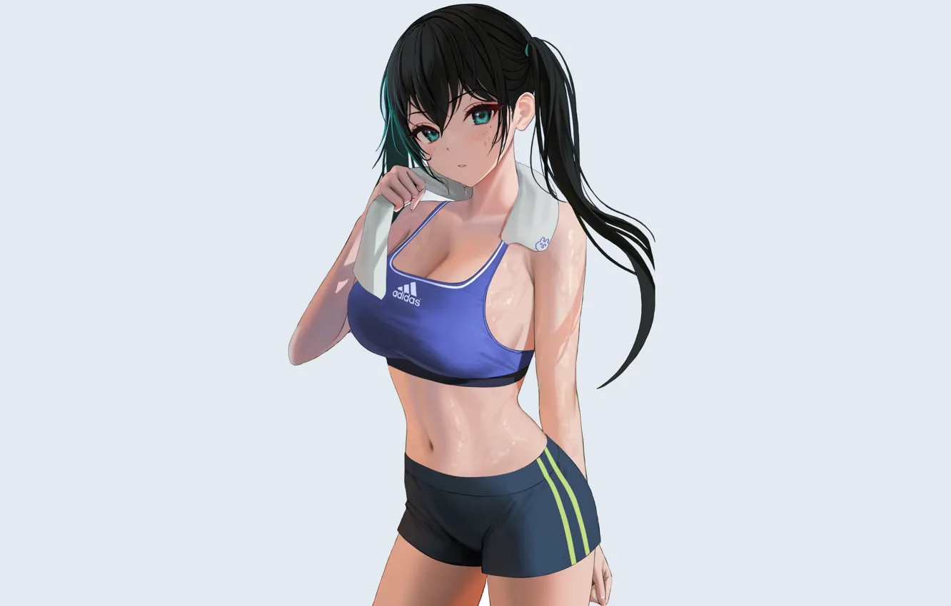 Photo wallpaper girl, sexy, anime, pretty, exercise, sports, sweat, fitness