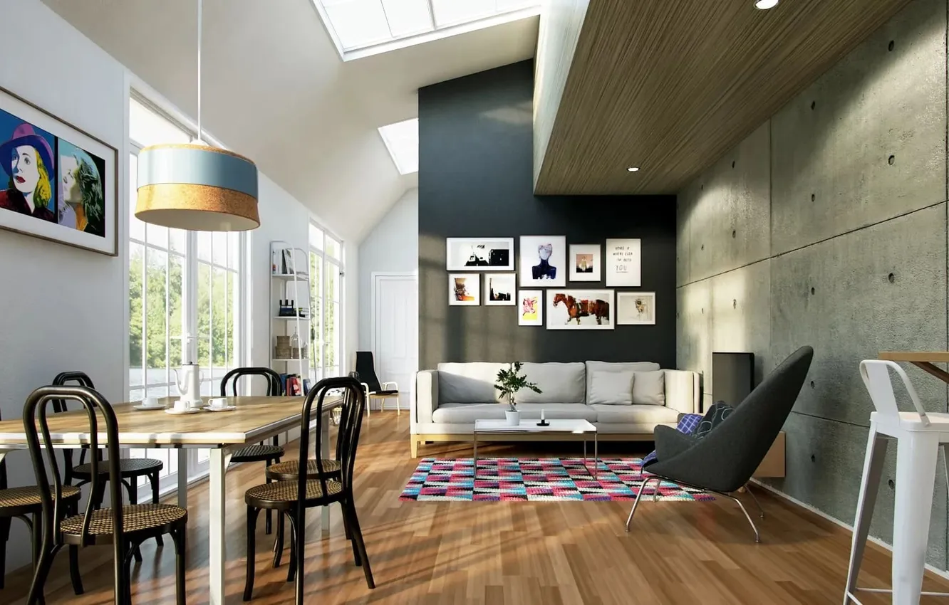 Photo wallpaper design, style, Villa, interior, living room, dining room
