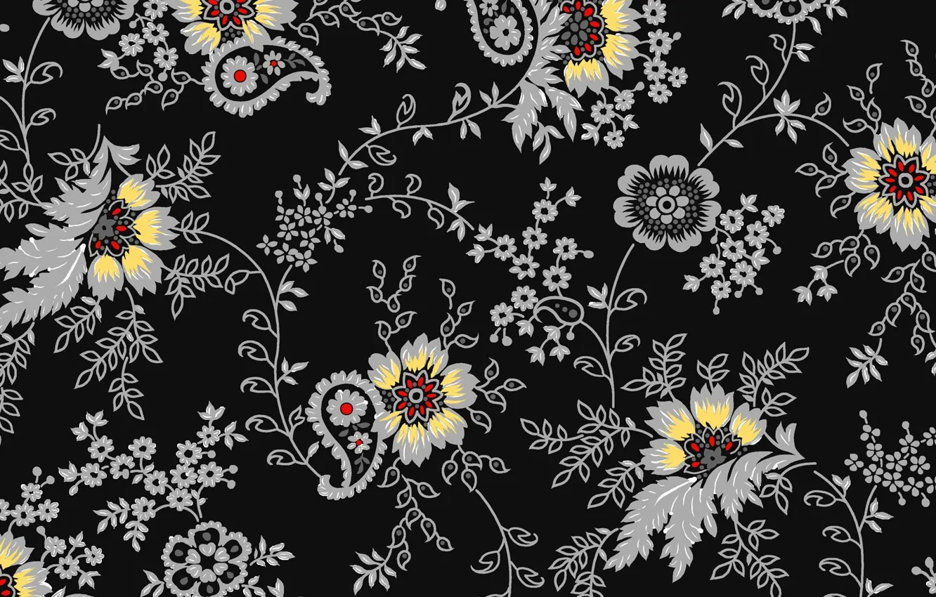 Photo wallpaper flowers, pattern, black background