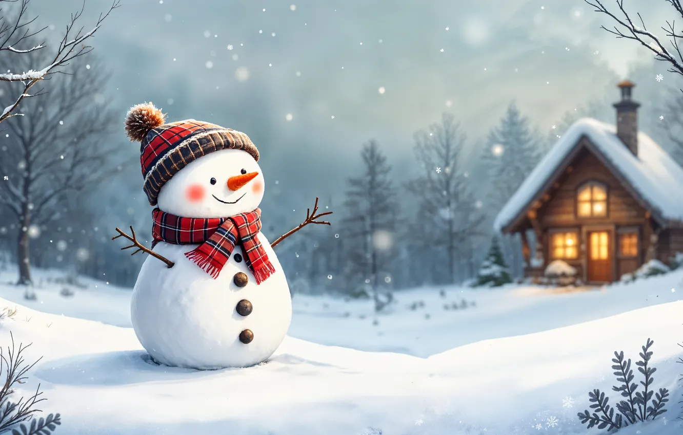 Photo wallpaper winter, snow, decoration, new year, Christmas, snowman, Christmas, winter