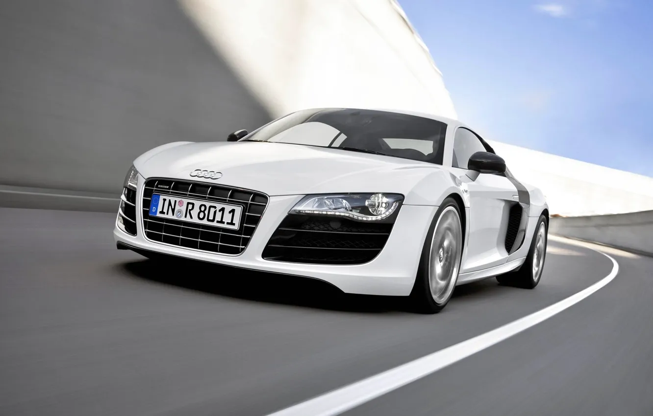 Photo wallpaper Audi, Audi, White, Machine, The hood, V10, Sports car