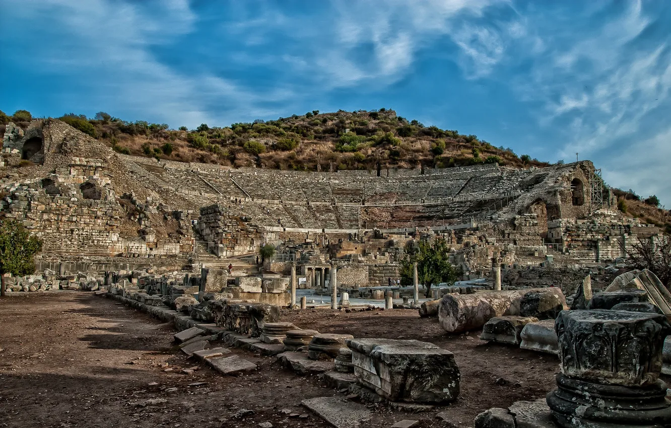 Photo wallpaper the ruins, ruins, Turkey, amphitheatre, Ephesus