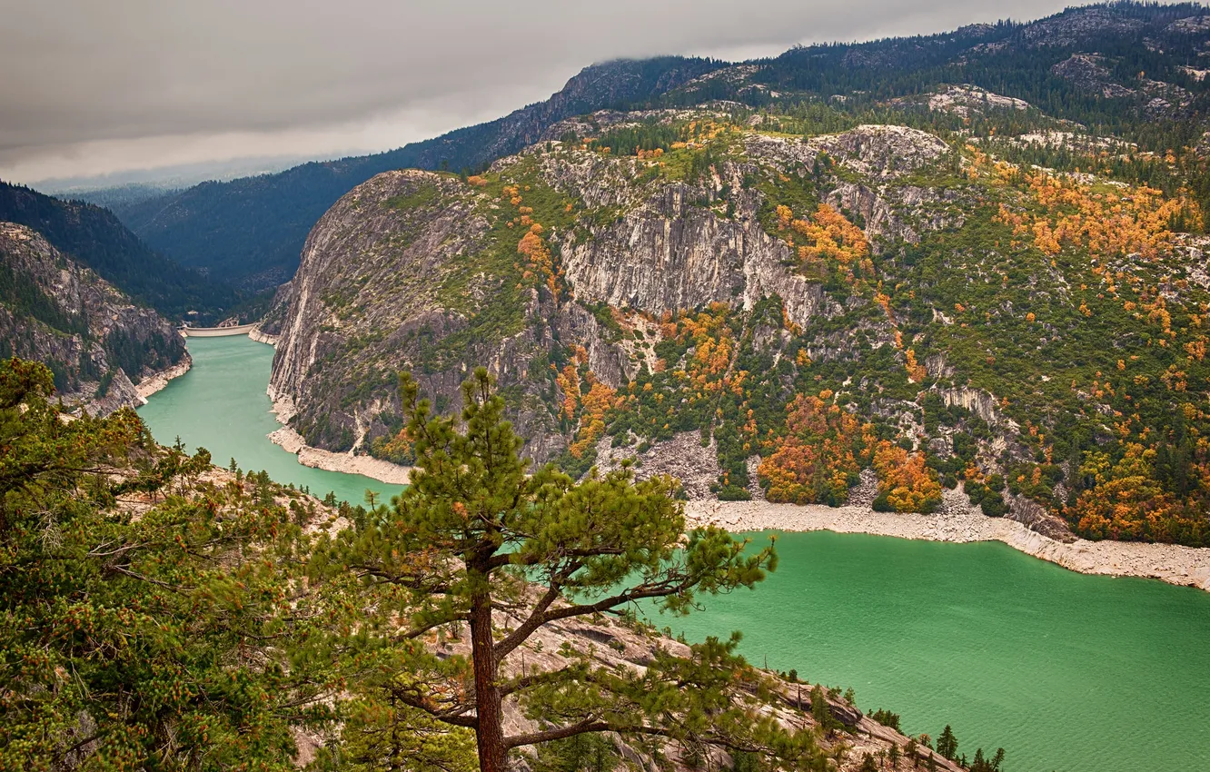 Photo wallpaper autumn, trees, mountains, nature, river