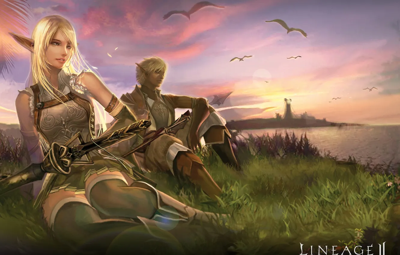 Photo wallpaper girl, game, landscapes, elf, art, guy, elf, Lineage 2