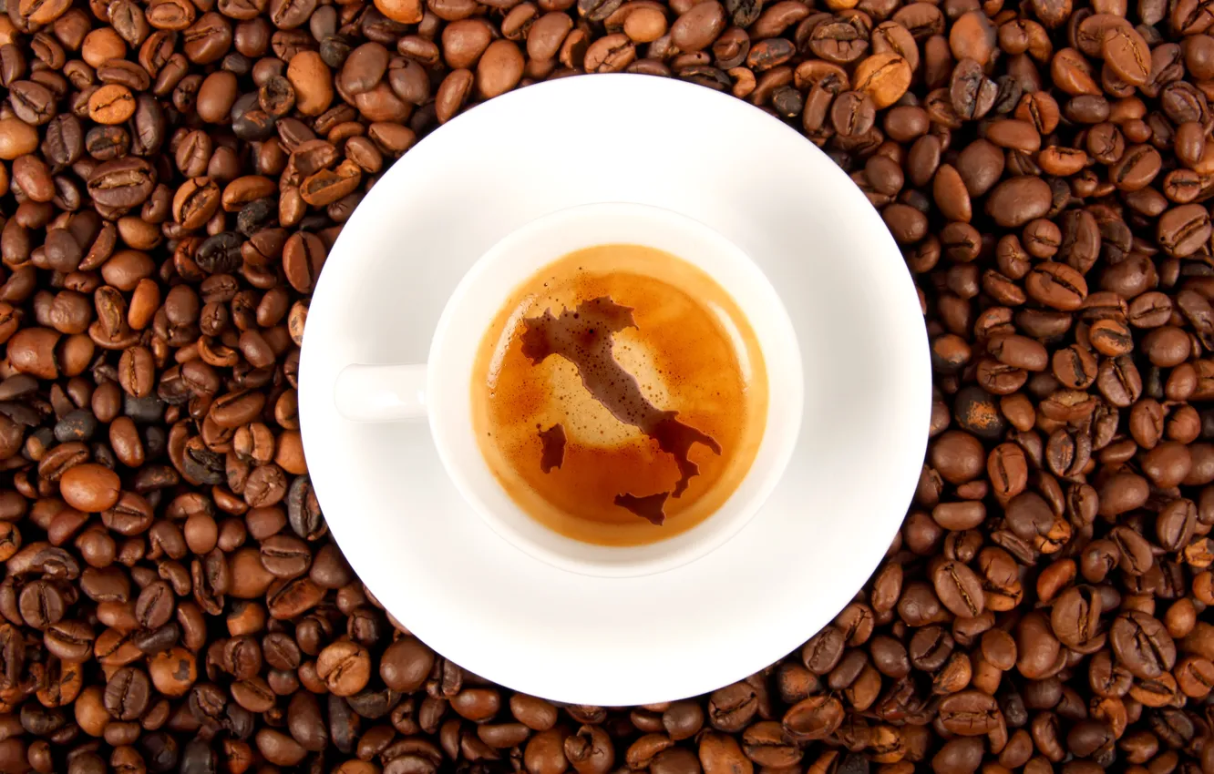 Photo wallpaper foam, coffee, grain, Italy, Cup, saucer, espresso