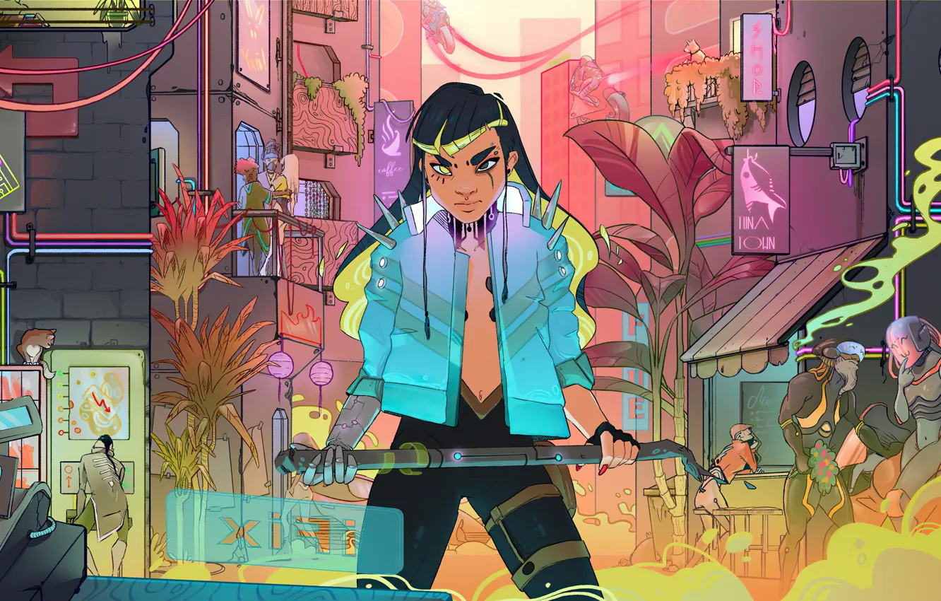 Photo wallpaper girl, future, weapons, the game, home, technology, game, characters