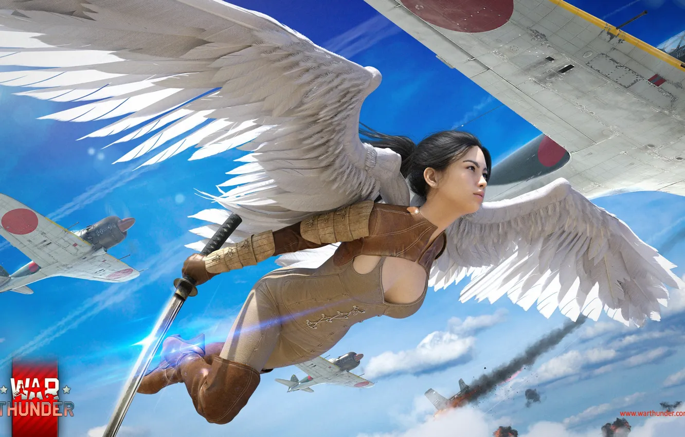 Photo wallpaper sword, fantasy, wings, japanese, Valkyrie, Planes
