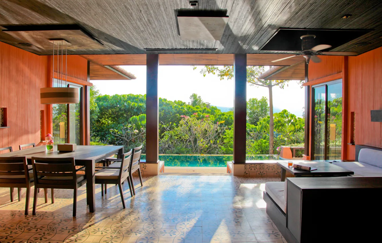 Photo wallpaper interior, pool, Phuket, living room, dining room, Sri-Panwa, Garden view