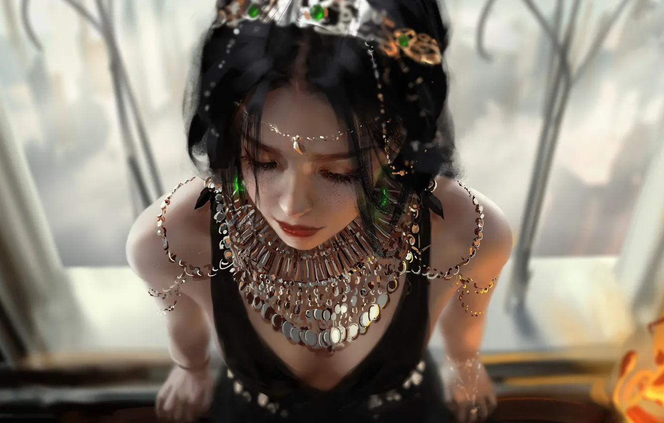 Photo wallpaper girl, necklace, jewerly, Ling Feng
