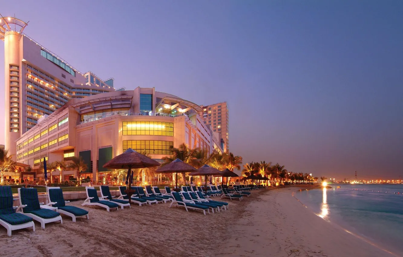 Photo wallpaper sea, the evening, beach, the city