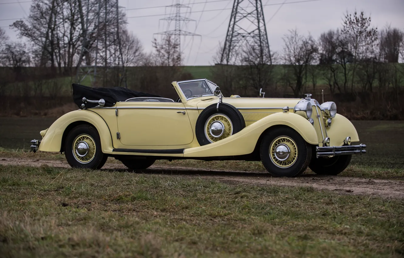 Photo wallpaper old, retro, side, rarity, beige, Sport, Cabriolet, Horch