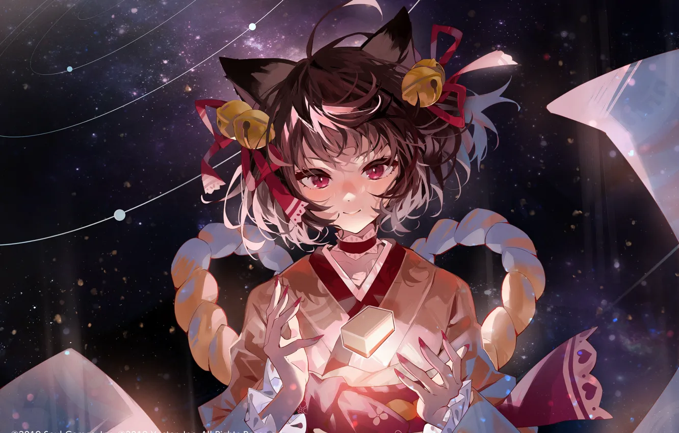 Photo wallpaper girl, space, bones, bells, ears, Ichihime, Mahjong Soul