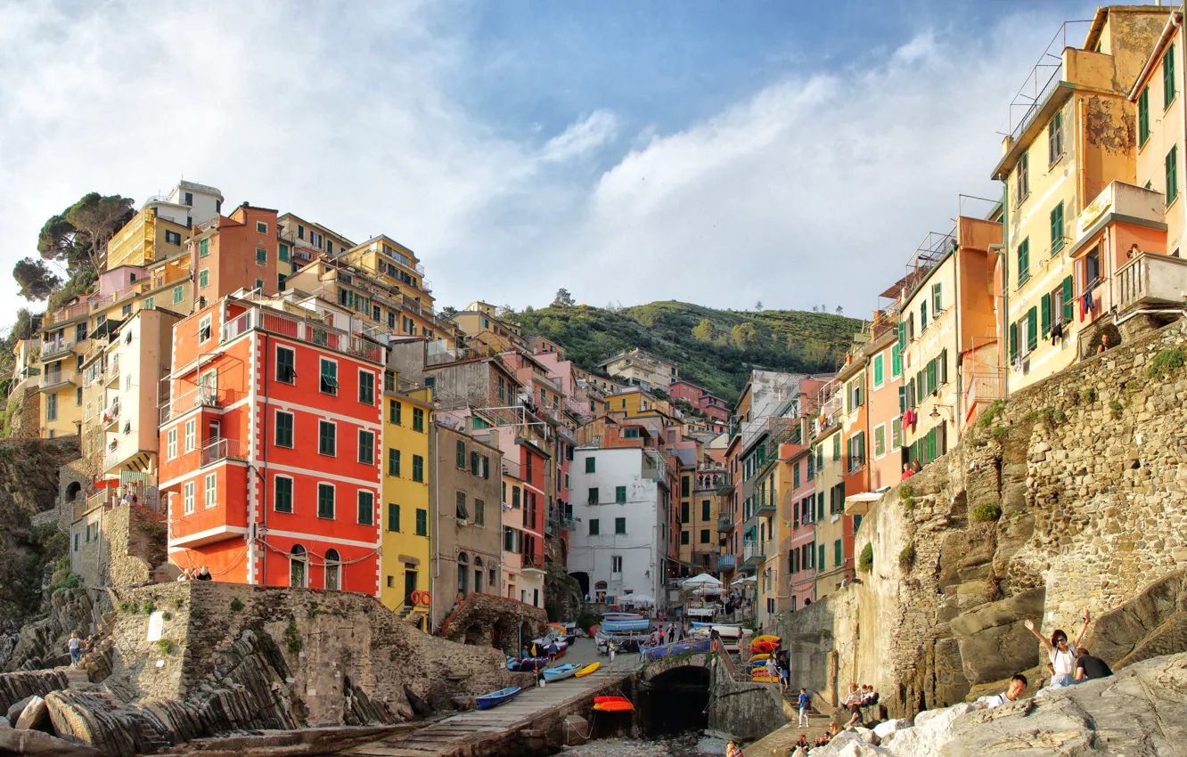 Photo wallpaper landscape, rocks, home, Italy, Riomaggiore, Liguria
