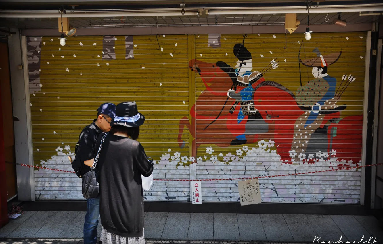Photo wallpaper Japan, samurai, Japan, graffiti wall, Graffitti