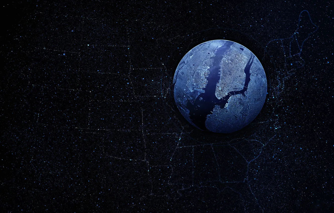 Photo wallpaper stars, planet, map, New York, USA