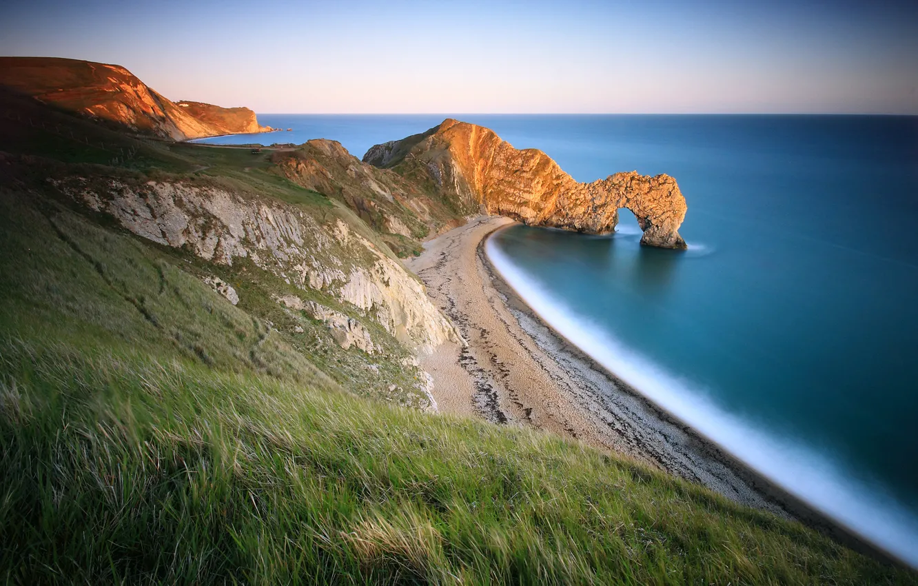 Photo wallpaper sea, shore, the door, arch