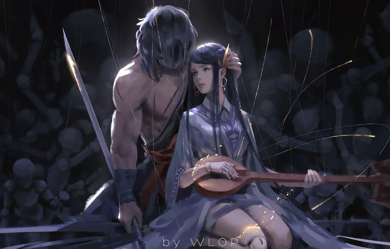 Photo wallpaper girl, sword, Android, love, fantasy, weapon, woman, anime