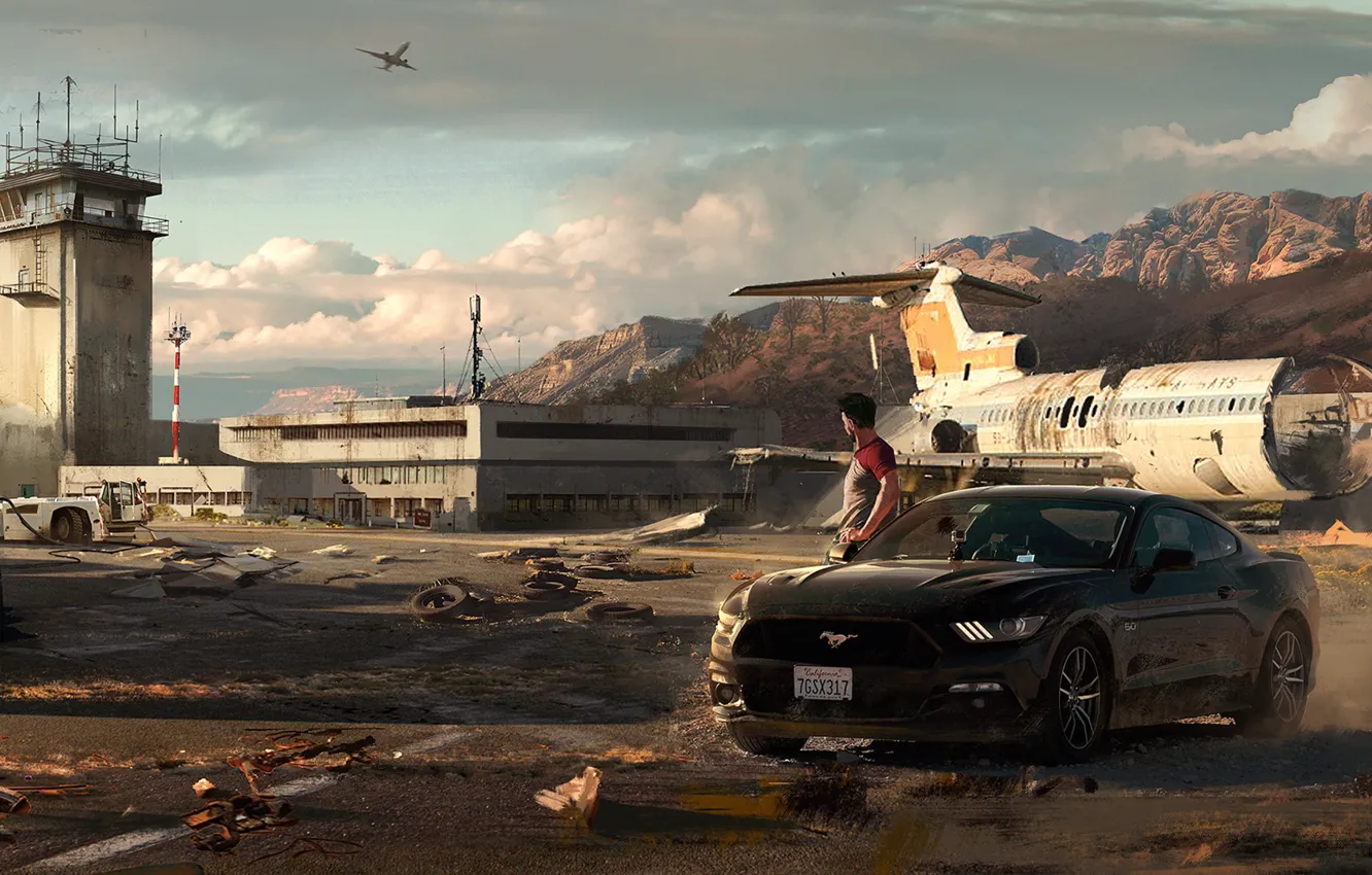 Photo wallpaper auto, ford mustang, art, the airfield, Need for Speed: Payback