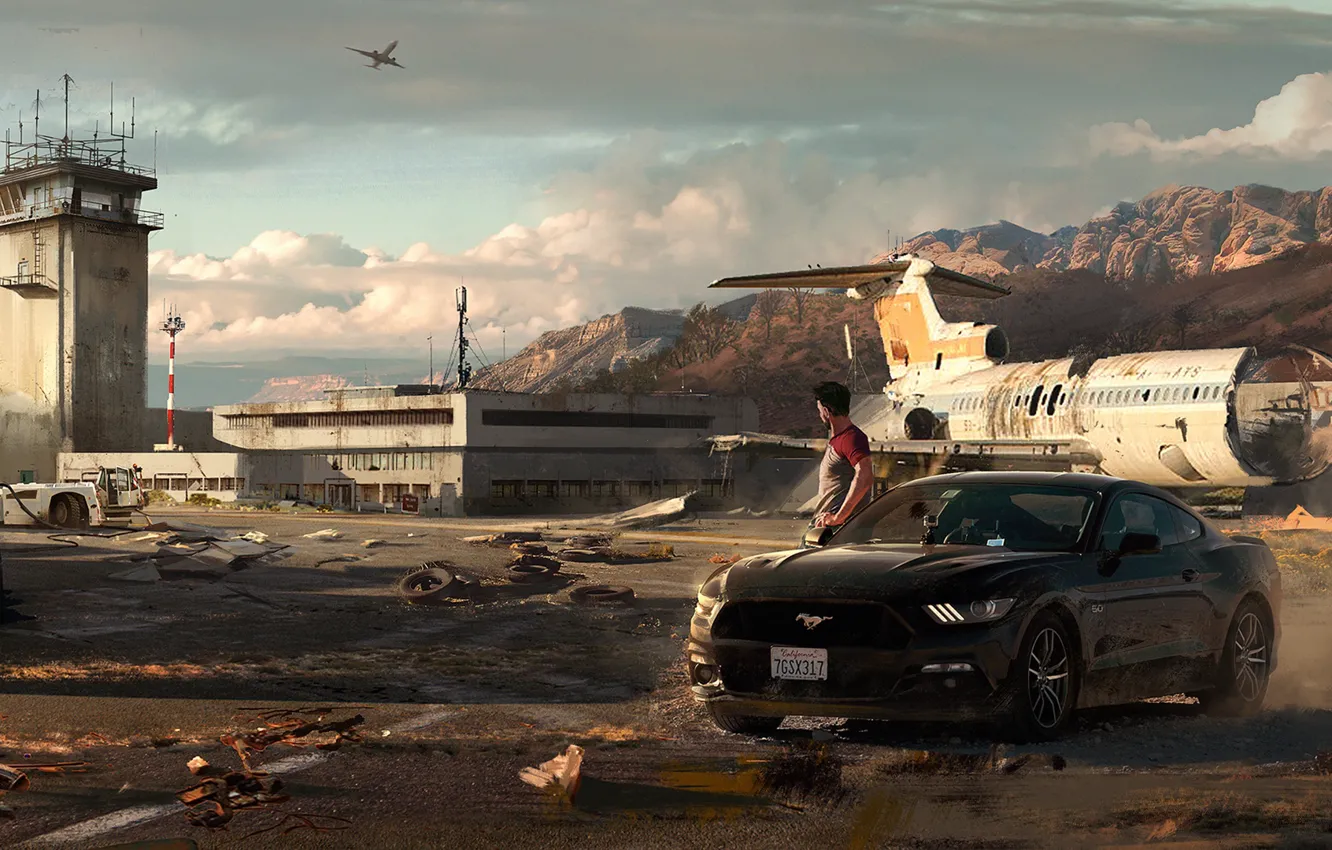 Photo wallpaper auto, Ford Mustang, art, the airfield, Need for Speed: Payback