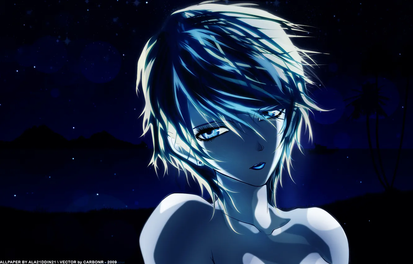 Photo wallpaper sea, girl, stars, night, face, anime, for the barrel