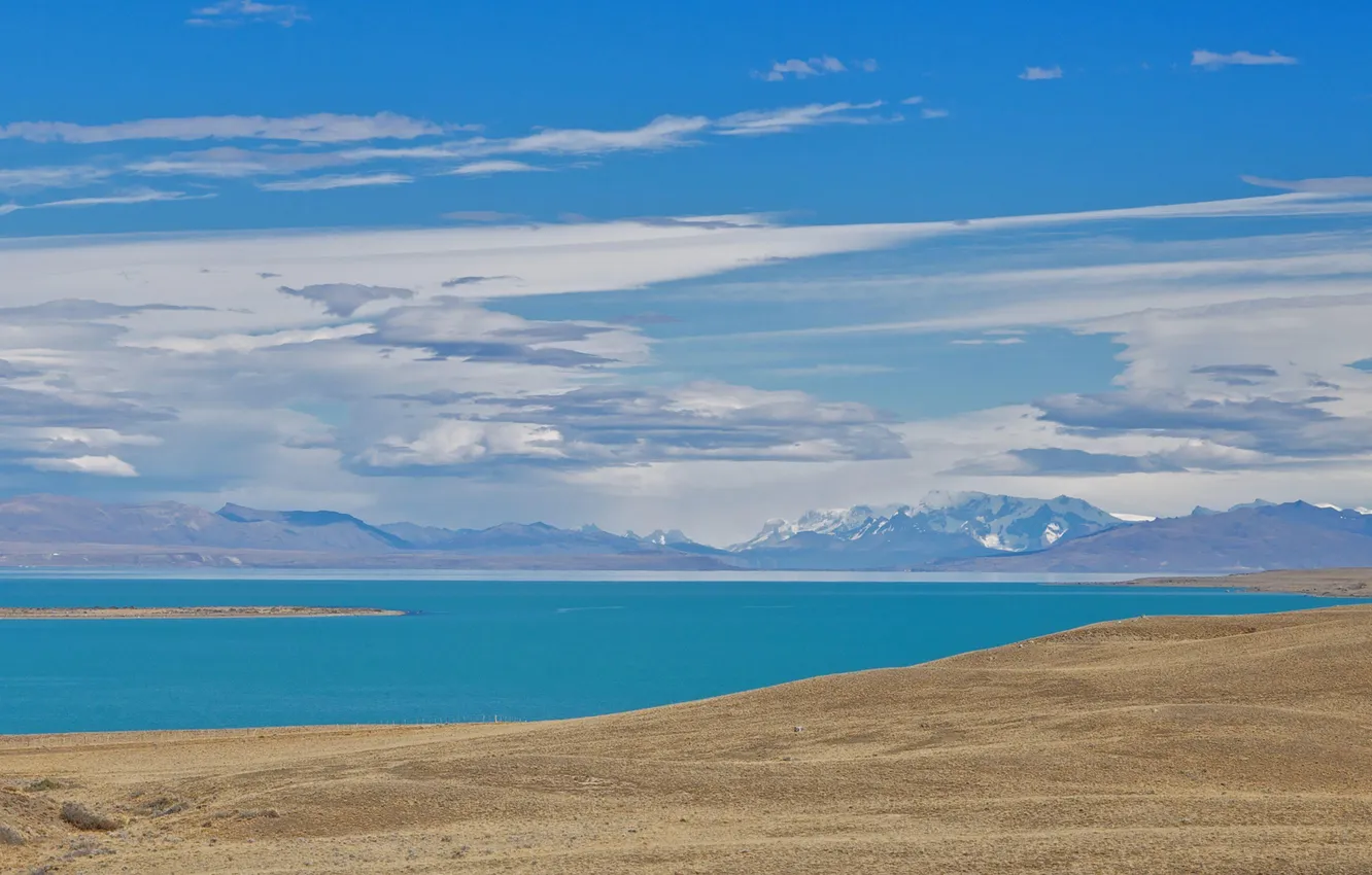Photo wallpaper the sky, clouds, mountains, lake