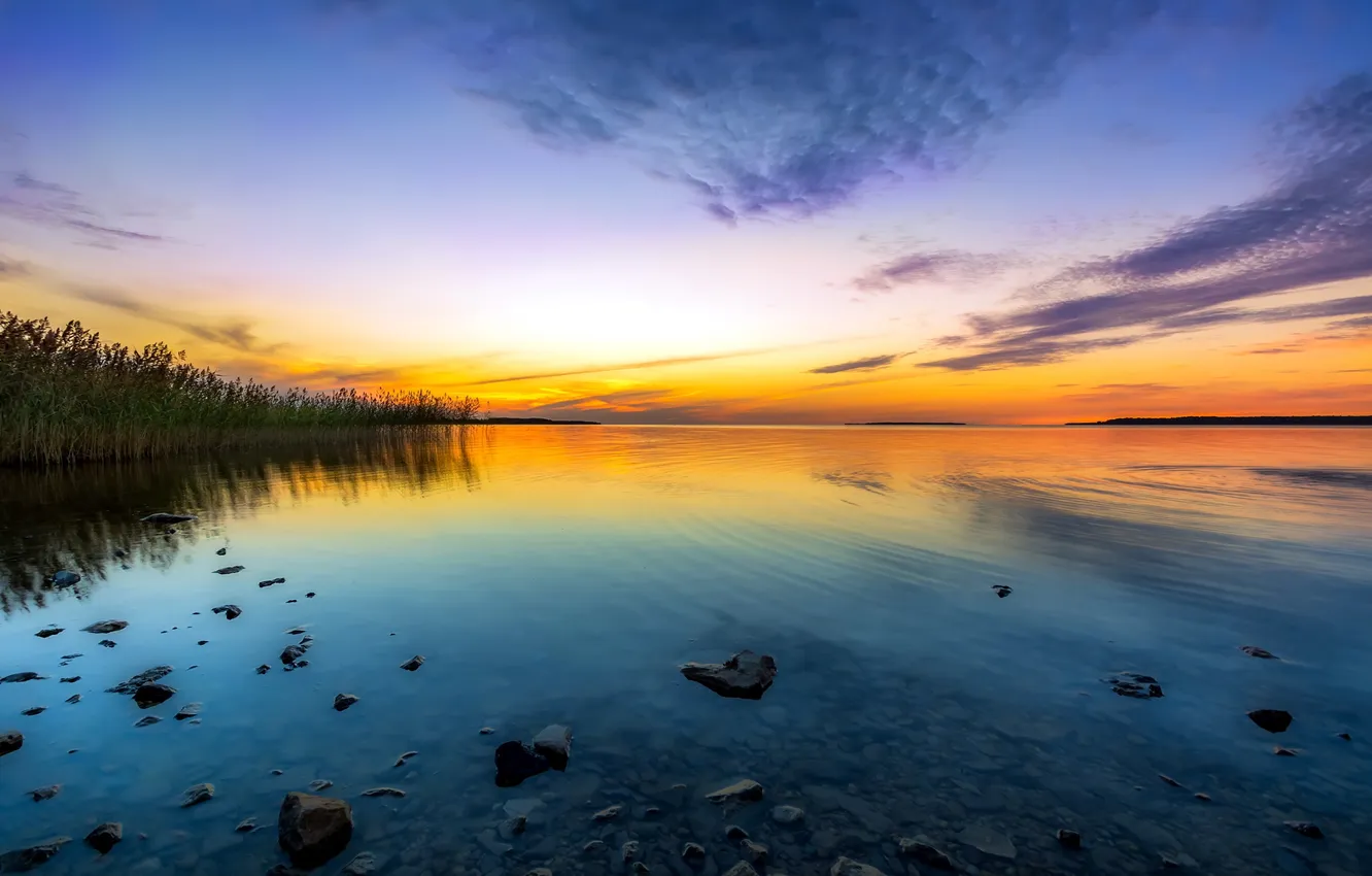 Photo wallpaper landscape, sunset, lake