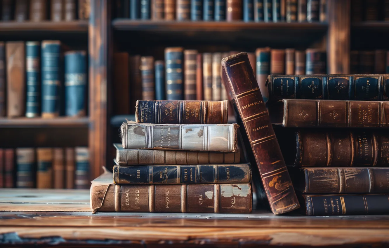 Photo wallpaper old, book, library