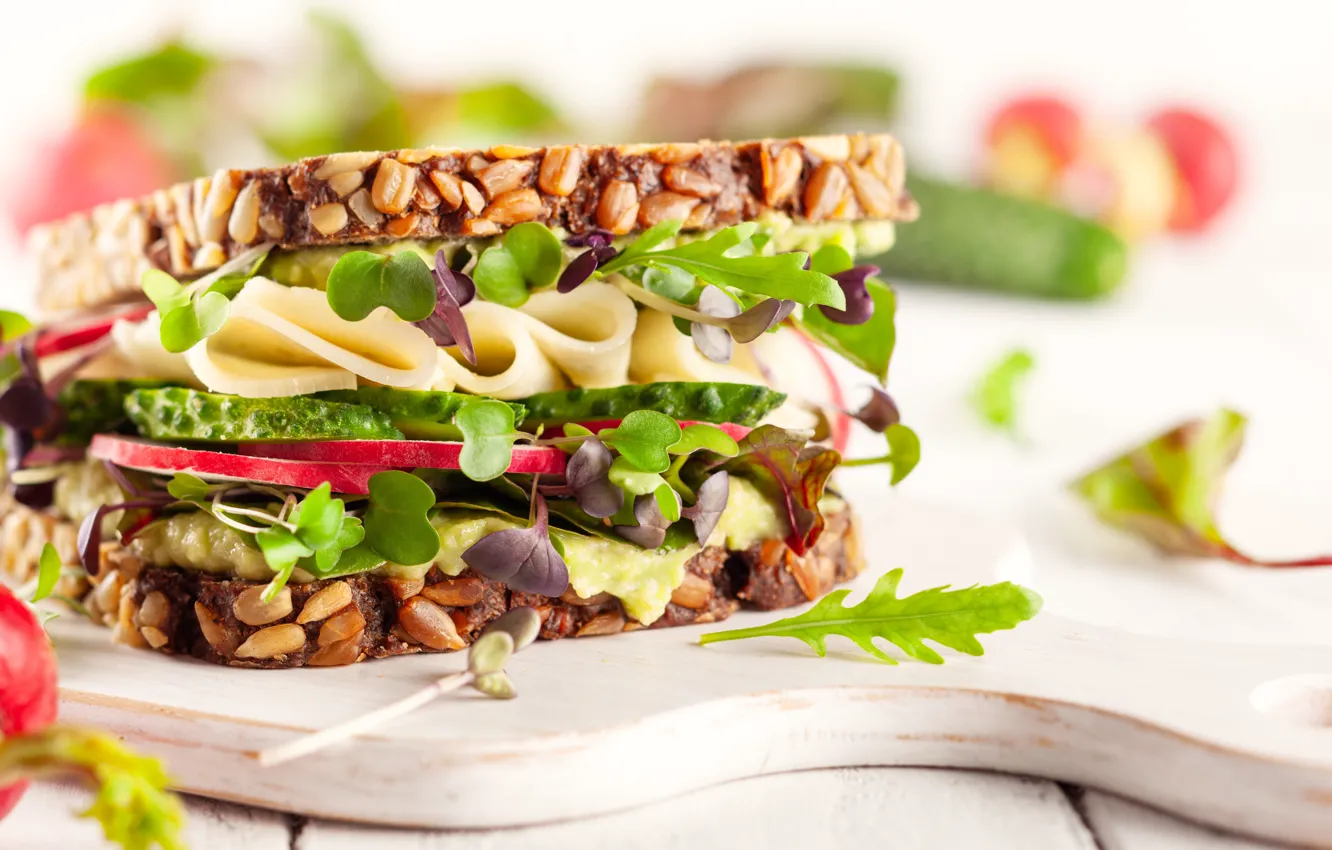 Photo wallpaper cheese, bread, cucumbers, sandwiches, radishes