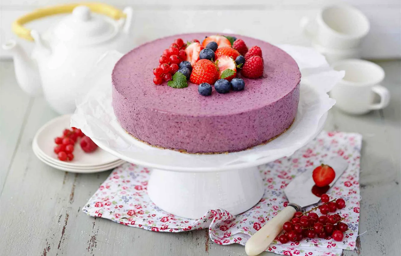 Photo wallpaper raspberry, food, blueberries, cake, cake, fruit, cake, cream