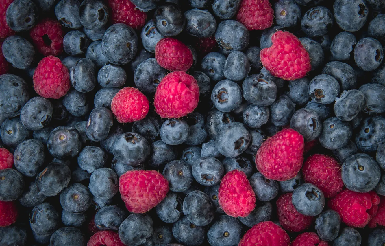 Photo wallpaper berries, raspberry, blueberries