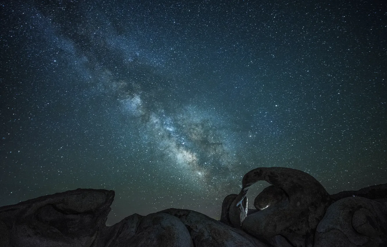 Photo wallpaper space, stars, nature, stones, the milky way