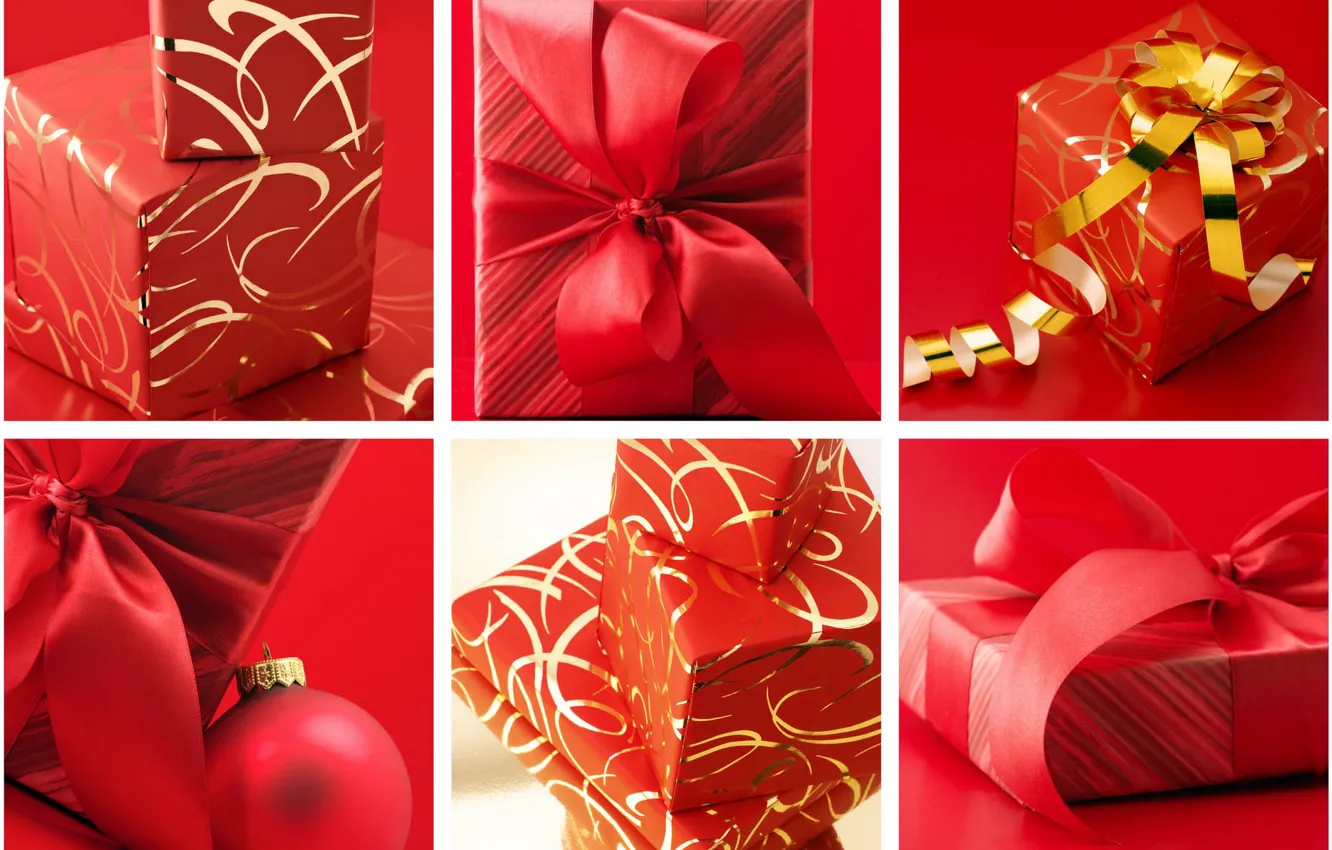 Photo wallpaper red, holiday, collage, gifts