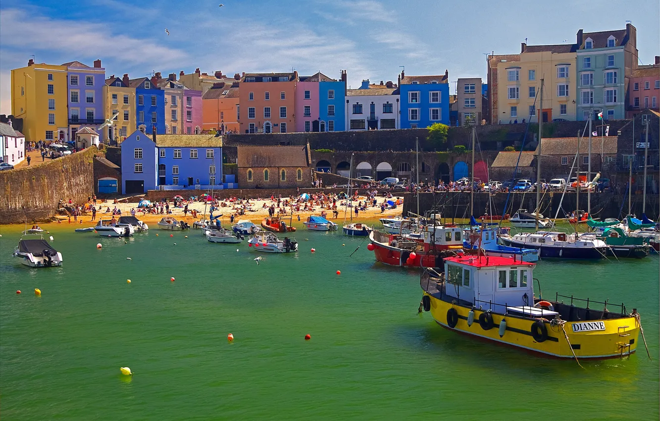 Photo wallpaper home, boats, harbour, Wales, Tenby