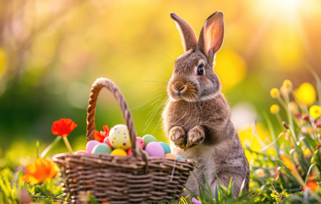 Photo wallpaper flowers, eggs, spring, colorful, Easter, flowers, spring, Easter