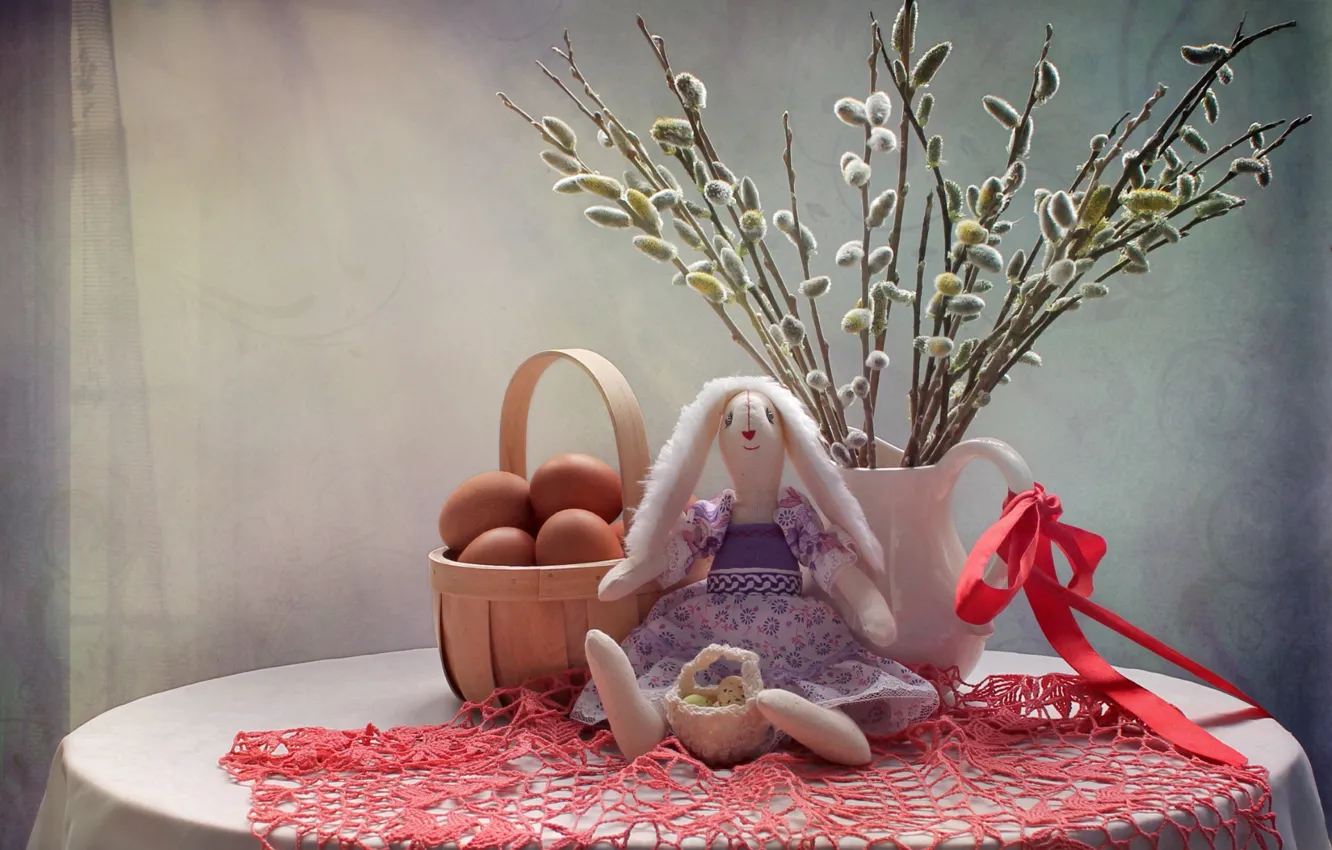 Photo wallpaper toy, hare, eggs, Verba, Palm Sunday