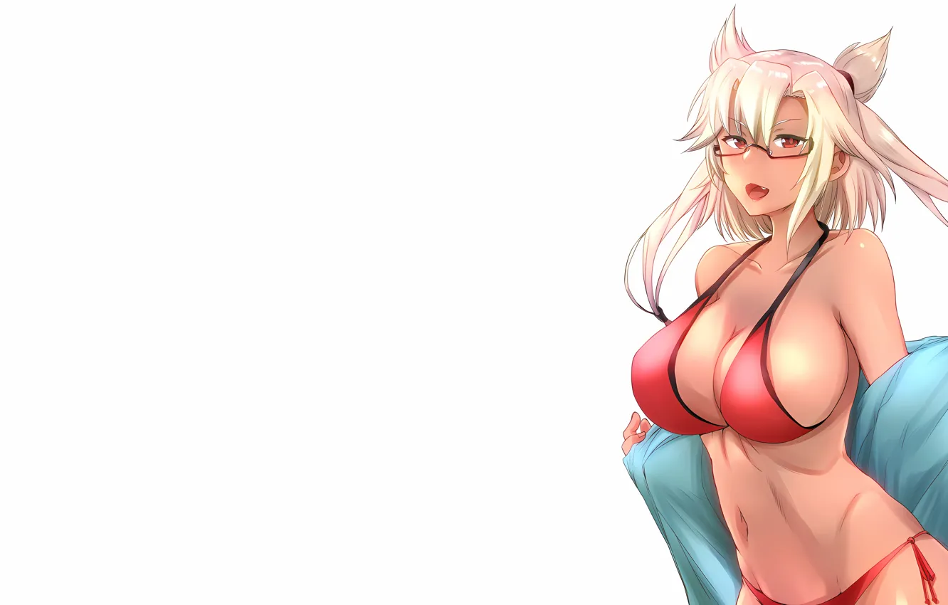 Photo wallpaper girl, sexy, cleavage, long hair, boobs, anime, beautiful, red eyes