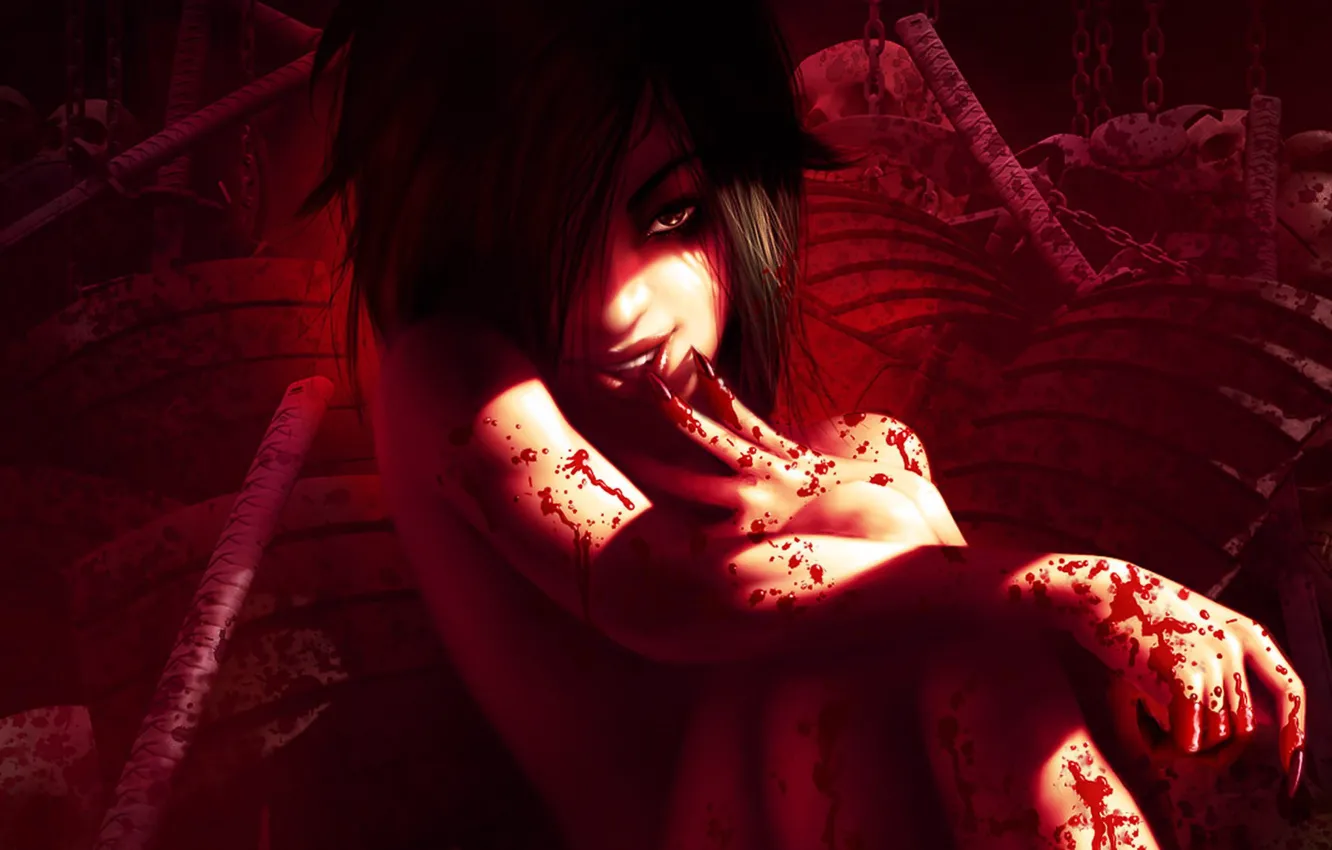 Photo wallpaper demon, girl, blood, devil, dead, vampire, brunette, assassin