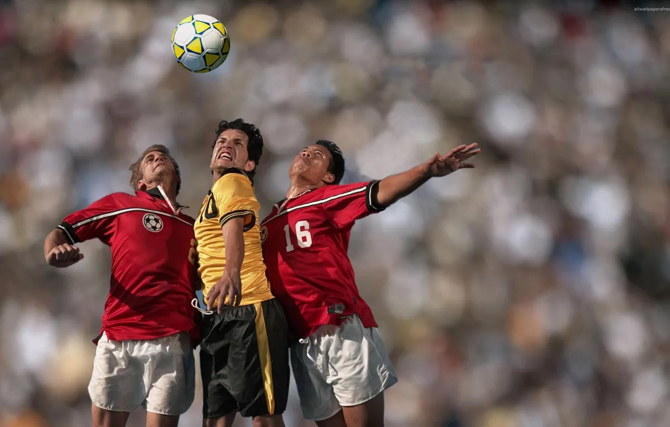 Photo wallpaper football, men, fight for the ball in the air