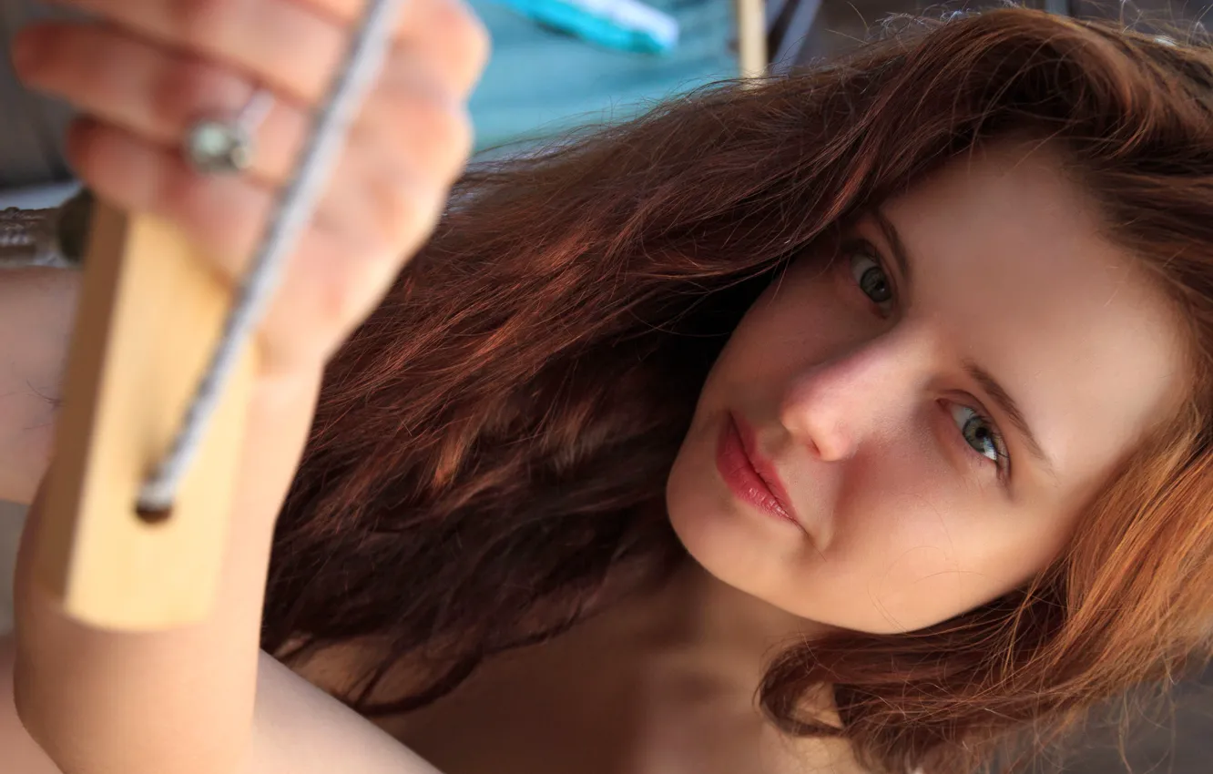 Photo wallpaper girl, young, smile, beautiful, model, ring, redhead, looking