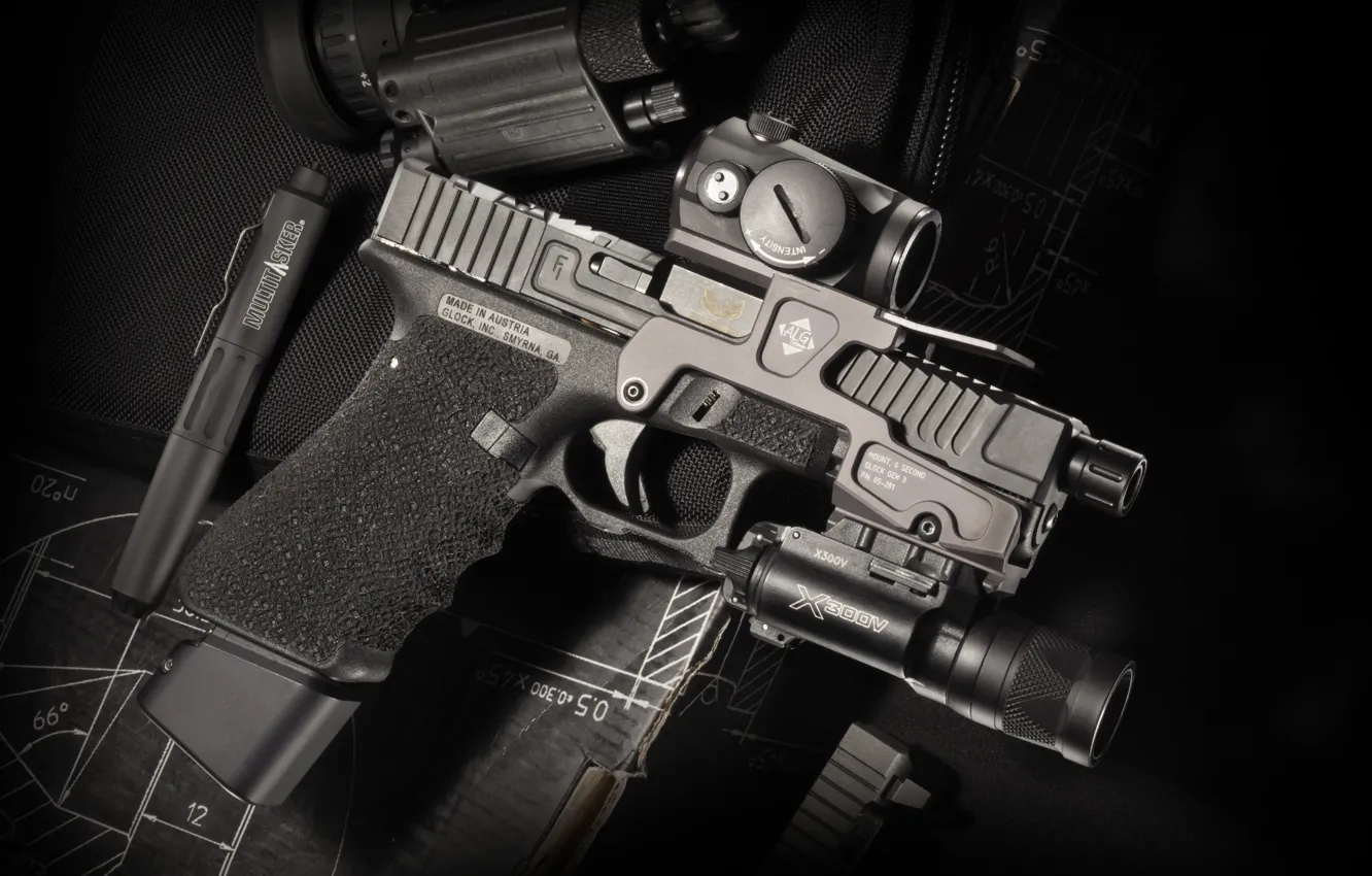 Photo wallpaper gun, background, Glock 17, Austrian, self-loading