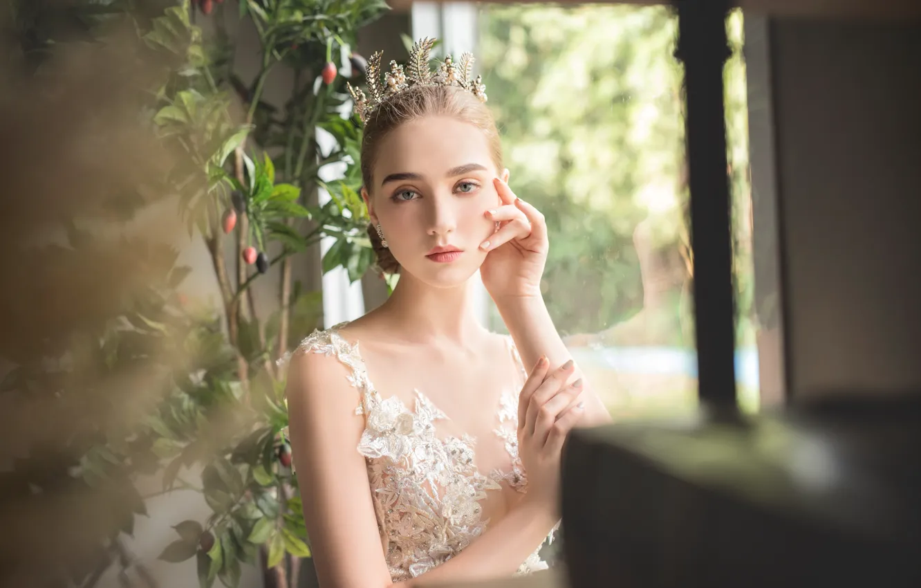 Photo wallpaper look, face, sweetheart, model, crown, dress
