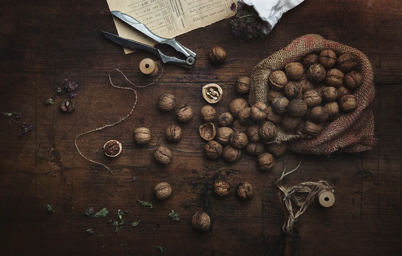 Photo wallpaper Board, nuts, placer, walnut