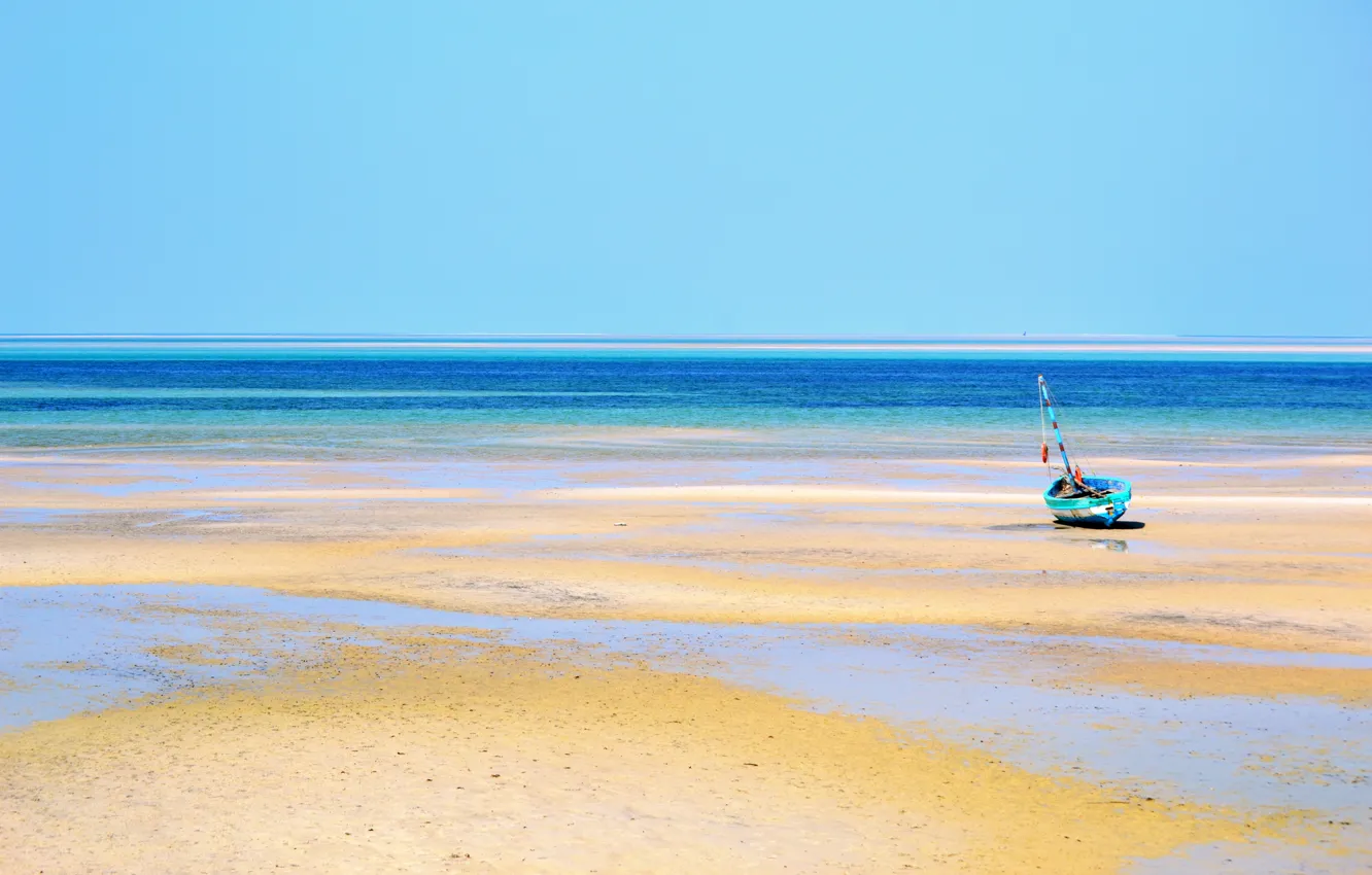Photo wallpaper sand, the ocean, boat, tide, Mozambique, Bazaruto Island