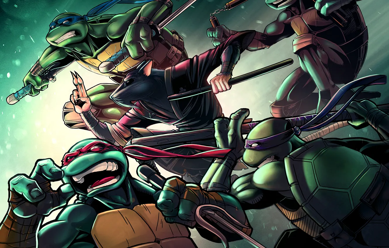 Photo wallpaper turtle, rat, tmnt, mutant, Raphael, Leonardo, Donatello, Splinter