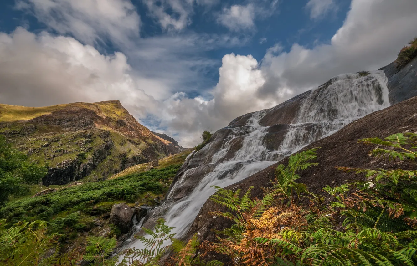 Photo wallpaper mountains, waterfall, stream, Wales, Snowdonia