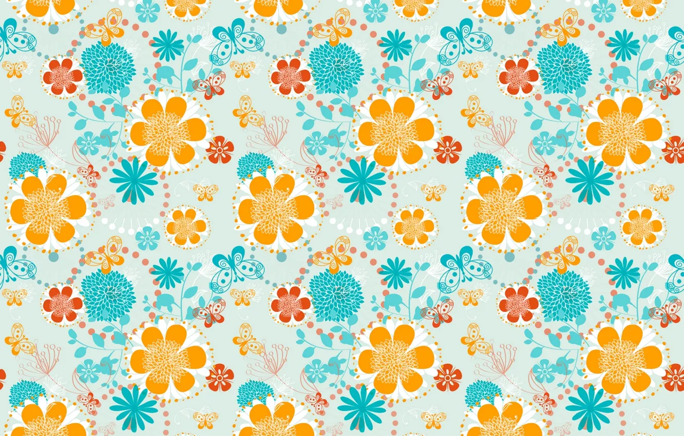 Photo wallpaper flowers, pattern, butterfly