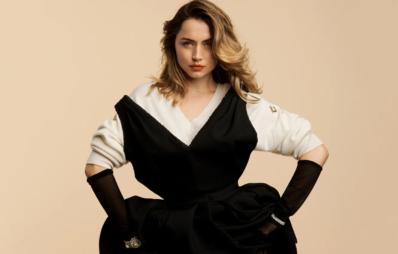 Photo wallpaper look, pose, background, portrait, dress, actress, brown hair, beauty