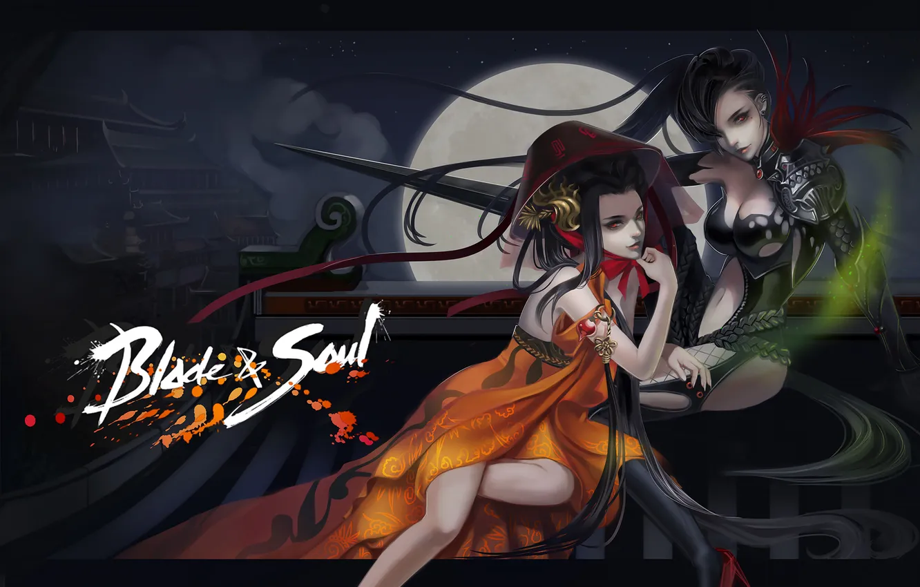 Photo wallpaper roof, girl, pose, the moon, Blade&amp;Soul